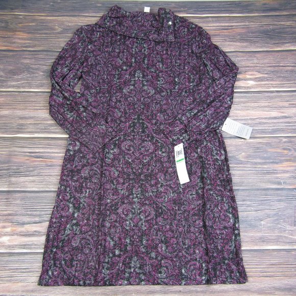 London Times NWT Large Purple Turtle Neck Long Sleeve Ribbed Pullover Mini Dress - Picture 1 of 7